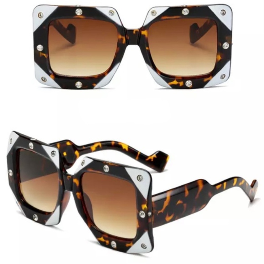 🕶TRENDY AND UNIQUE CRYSTAL EMBELLISHED SUNNIES IN BROWN AND WHITE-NEW - Picture 6 of 9